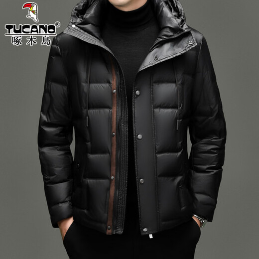 Пуховик «Дятел», мужская зимняя утолщенная теплая куртка на белом утином пуху 90, модная короткая зимняя куртка с капюшоном из флиса с высоким наполнением, RR-YR82506, черный M