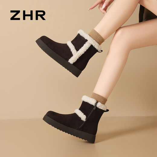 ZHR is the snow boots for women, thickened and velvet warm cotton shoes, women's 2025 winter new versatile furry shoes, coffee color 37
