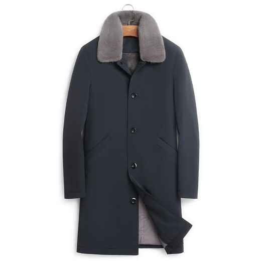 CHEVALPES international first-line brand parka fur men's fur one-piece lapel mink liner mink coat full mink navy blue mink with mink + rabbit fur sleeves M 165