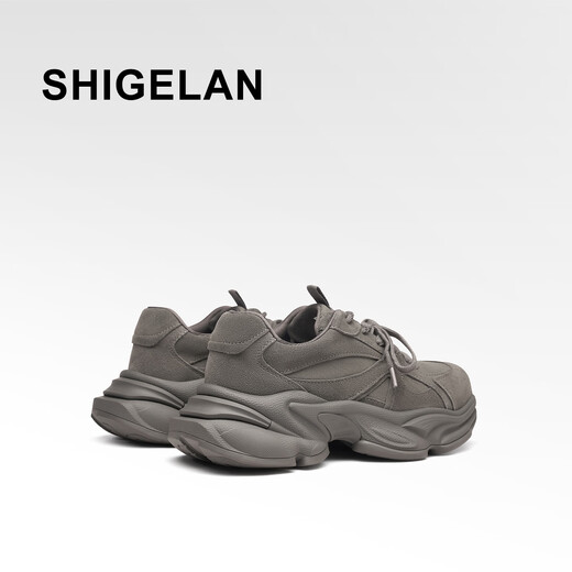 Poetry 2026 Spring New Thick-soled Heightening Daddy Shoes Women's Shoes Trendy Shoes Versatile Double Lace Casual Sports Shoes Gray 34