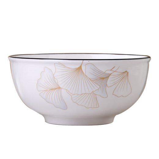 Tuojin Household Large Thickened Soup Bowl 2026 New Ceramic Tableware with Cover Pot Creative Soup Ancient Instant Noodle Bowl Large Spoon 1 8-inch Soup Bowl + 1 Large Spoon Golden Ginkgo