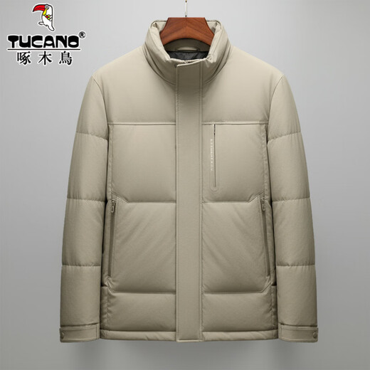 Woodpecker High Filled Down High Standard 90 Down White Duck Down Short Stand Collar Down Jacket Men's Winter Windproof and Cold Warm Jacket Men 98902 Khaki L 175