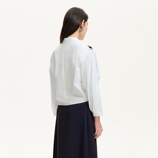 VEROMODA shirt 2026 spring new pure cotton knotted loose striped splicing top simple and fashionable 326131002 bleached color XS