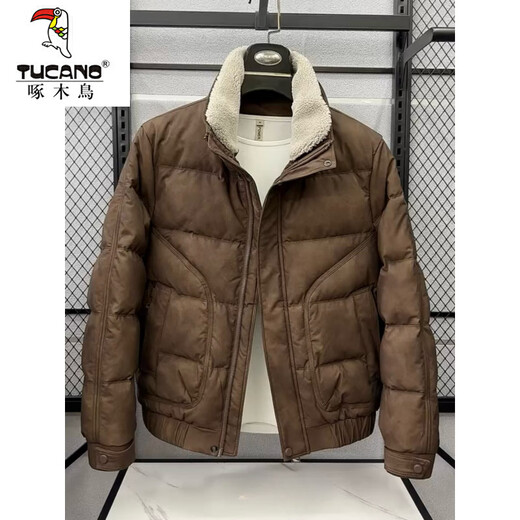 Woodpecker (TUCANO) 2025 winter new leather down jacket men's trendy style detachable fur collar cold-proof jacket thickened winter jacket black M