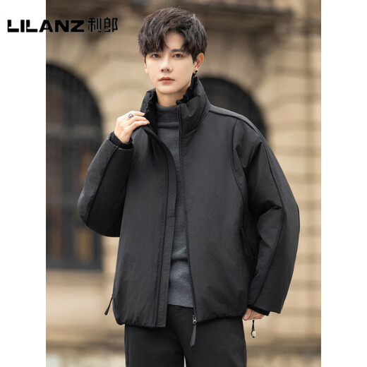 利郎（LILANZ）官方2025冬季羽绒服男90白鸭绒立领宽松加厚保暖时尚外套帅气上衣 YR2560黑色 (甄选90白鸭绒)-旗舰款 M 100-120斤