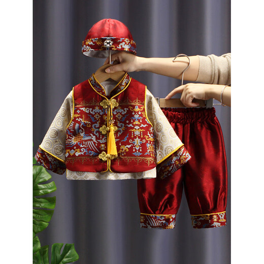 Disney one-year-old dress for baby boy in autumn and winter New Year's greetings Chinese style red weekly dress Western style baby birthday crown red one inch joy 90 Recommended height is about 85cm