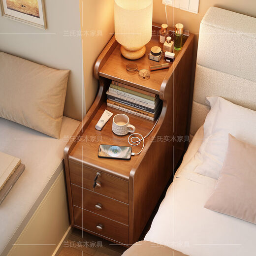 Fantasy Bedside Table Bedroom Small Bedside Table Movable Narrow Cabinet FAS Grade Rubber Wood 216 Upgraded Model #Original Wood Color 40x40x70cm