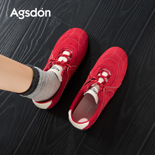 Agsdon moral training shoes women's personalized casual color matching sports shoes soft sole lace-up casual shoes for women B161126 red 36