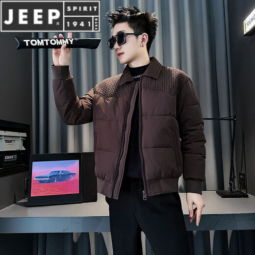 Зимний сращенный мужской пуховик JEEP SPIRIT, популярный в 2025 году, новый стиль, красивая куртка зеленого цвета, размер 2XL, рекомендуется 141 ~ 155Jin Jin, вес 0,5 кг.