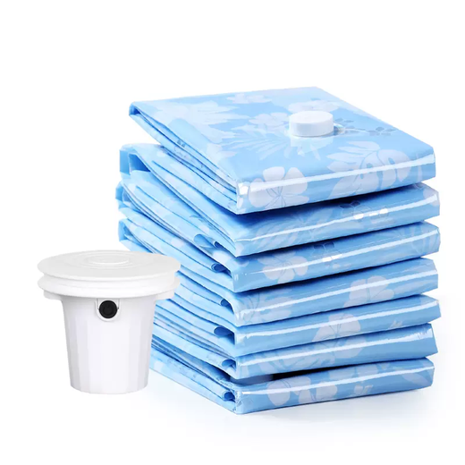Yusenyi Storage Bag Vacuum Compression Bag Quilt Clothing Storage Bag Clothes Packaging Bag Storage Doctor Organizing Bag Blue Flower Style 2 PCs - Electric Pump 2 Blue Flower Style 2 PCs - Electric Pump Small Size (70x50cm) Small Size (70x50cm)