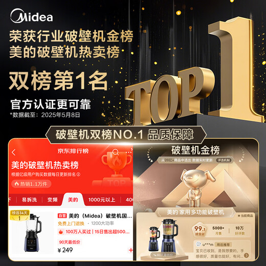 Midea wall breaker home self-cleaning multi-function fully automatic no-cook bass 1.75L large capacity 3-7 people reservation soy milk machine cooking juicer food supplement ice breaker PB40F254F