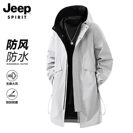 JEEP SPIRIT Jeep Windbreaker Men's Spring Teen Trendy Hooded Windproof Casual Mid-Length Jacket Black 3XL