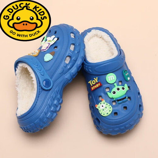 G.duck boys' clogs plus velvet sandals children's cotton slippers big children's baby cotton shoes non-slip warm sandals boys' sandals sapphire blue 34-35 shoe inner length about 21cm