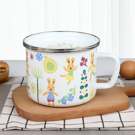 Tuojin German imported quality enamel fast food cup flat lid enamel cup multi-purpose instant noodle cup fast food box lunch box milk cup noodle bowl 16CM LeChong flat lid enamel fast food cup