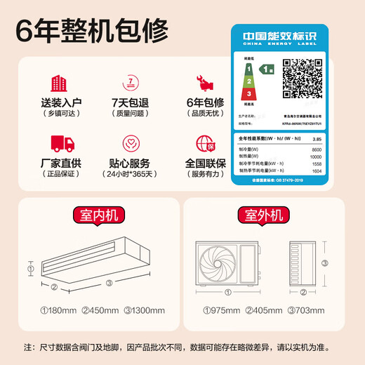 Haier 20% off when placing an order. Zhijia produces net energy-saving plus large 3 HP duct machine central air conditioner. One-to-one household central air conditioner. First-class energy efficiency. Full DC commander. Super energy-saving. Small 4 HP. Yuanqi Plus 50 square meters large living room.