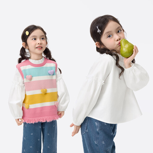 Xiaoyinman children's clothing girls pure cotton fungus shirt 26 spring fashionable sweet casual top for children and middle-aged girls off-white 105