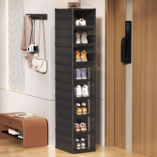 Fantasy shoe cabinet shoe box storage box transparent door shoe rack shoe storage black 1 column 1 layer 1 compartment