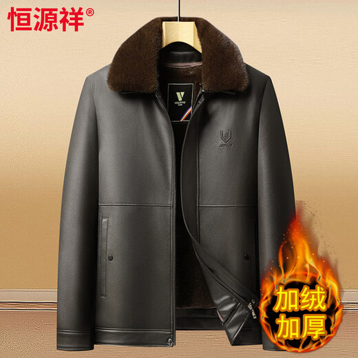 Hengyuanxiang leather jacket men's light luxury middle-aged PU leather jacket men's dad's clothing plus velvet thickened winter leather clothes black 2XL 185