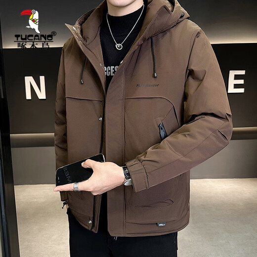 啄木鸟（TUCANO）二棉男装秋冬季2026新款连帽外套男士冲锋衣款夹克夹棉加厚上衣服 黑色 L