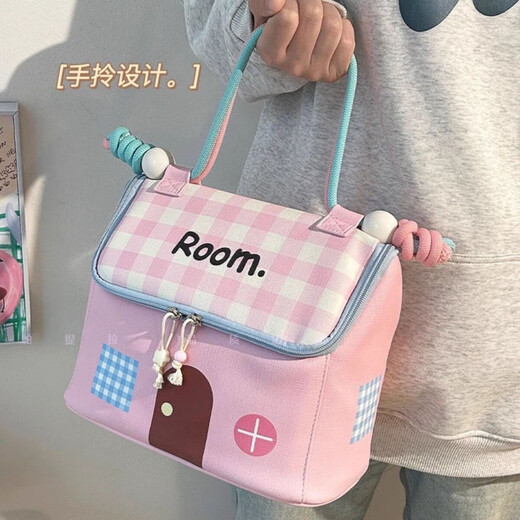 Patila Cosmetic Bag Large Capacity Small House Cosmetic Bag Storage Savior Partitioned Storage Necessary Toilet Handbag for Resident Students Upgraded 2.0 Dopamine Cute House-Sky Blue