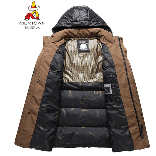 Scarecrow Fat Man Winter New Plus Size Plus Size Down Jacket Men's Thickened Mid-Length Removable Hat Warm Winter Clothes Black Brown 3XL (190-210Jin Jin is equal to 0.5kg)