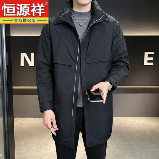 Hengyuan Xianggan fake two-piece medium-length down jacket for men 2025 winter new style windproof warm thickened windbreaker jacket black M