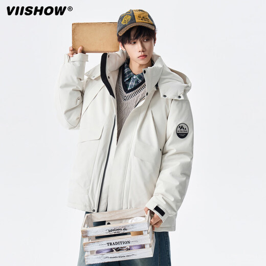Viishow winter outdoor functional parka down jacket men and women trendy brand 90 velvet couple warm and cold-proof jacket black L
