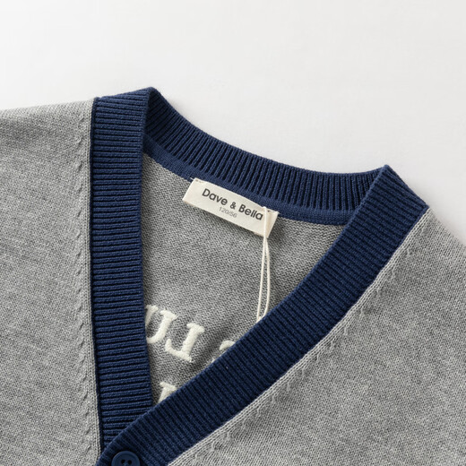 DAVE&BELLA children's sweater vest 2026 spring new pure cotton anti-static college style boys' vest top for medium and large children, floral gray, ready stock 110 cm (recommended height 100-110cm)