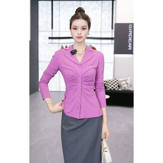 GIRDEAR's hot new winter style, linear beauty, slim, fashionable, light and mature long-sleeved shirt 130097, light purple M (size 3)