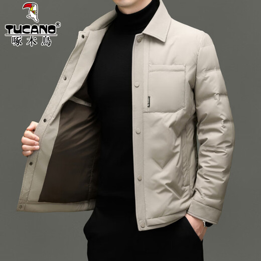 Зимняя куртка на белом утином пуху Woodpecker, мужская короткая деловая повседневная теплая куртка с лацканами, универсальная уличная одежда для холодной погоды 8859 Хаки M 170