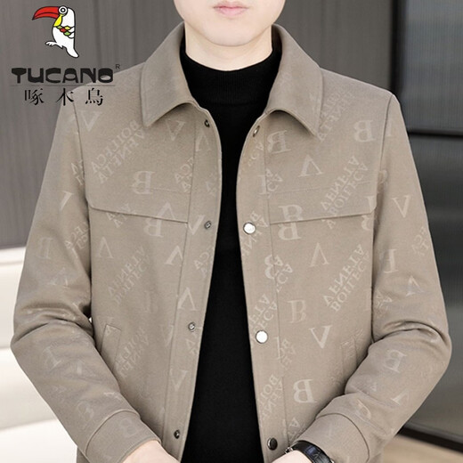 Woodpecker (TUCANO) Lapel Jacket Woolen Jacket Men's Spring and Autumn New Medium Thick Jacket Plus Velvet High-Quality Light Business Large Size Men's Gray Velvet Thickened L (115-130Jin Jin equals 0.5 kg)
