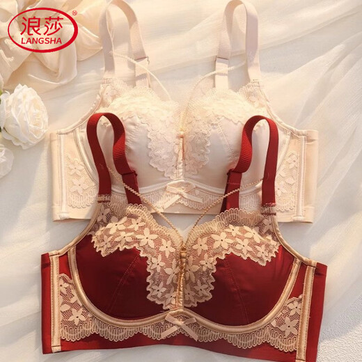 LangSha (LangSha) Sternzeichen-Jahre-Rot-Unterwäsche für Frauen mit kleinen Brüsten, Push-up, ohne Ränder, verstellbares Hochzeit-Braut-Spitzen-Sexy-BH-Set, Ancora-Rot-Set 80A 36B