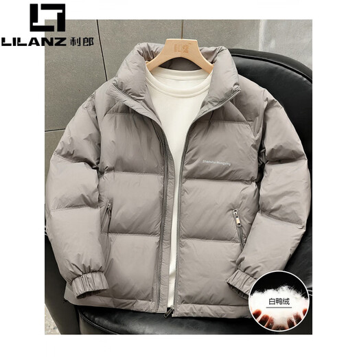 利郎（LILANZ）高档休闲羽绒服男士冬季2025轻薄款立领外套宽松帅气防寒面包服潮 灰色 M
