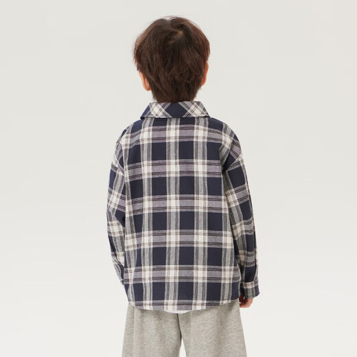 WALNUT DUCK Little Yellow Duck Children's Shirt Autumn Casual Boys' Shirts Children's Tops Pure Cotton Lapel Children's Clothing Dark Blue Check 150