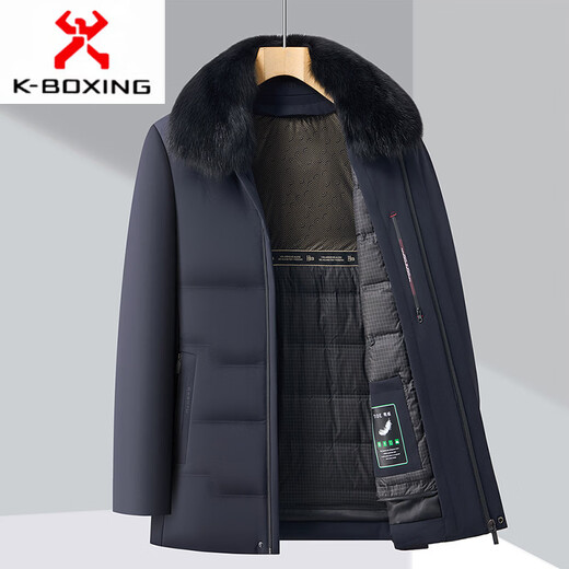 KBXNG Jinba winter new down jacket men's removable down liner fox fur collar middle-aged and elderly dads warm A108 Navy (fox fur collar + removable down liner) M 170/48
