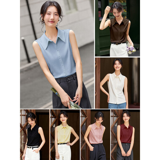 Fanciman apricot commuter sleeveless shirt for women 2026 spring new inner layering shirt lapel vest top A2871 rice apricot M (recommended 100-110Jin Jin equals 0.5kg)
