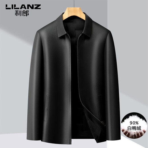 利郎商场同款男士新款羽绒皮衣中翻领白鸭绒保暖爸爸装冬季夹克外套 黑色 M 170【适合100-120斤】