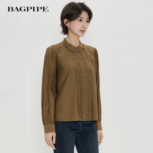 Bagpipe (Bagpipe) 2025 winter new style retro fashion regular casual style long-sleeved women's shirt versatile autumn and winter tops for women yellow green S 155