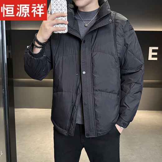 Hengyuanxiang Пуховик мужской зимний 2026 Новая утолщенная куртка с капюшоном Premium Sense Очень холодная короткая куртка большого размера с высоким наполнением Бордовый 4XL