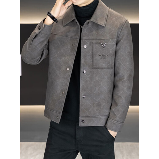 KBXNG Jinba шерстяной пуховик мужской зимний модный универсальный красивый темный узор куртка с лацканами с принтом теплая утепленная куртка черного цвета 2XL от 150 до 165Jin Jin равен 0,5 кг