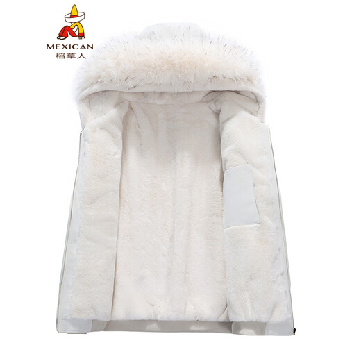 Scarecrow Mountain Carving PU Fur Collar Hooded Cotton Jacket for Men and Women Winter New Plus Velvet Thickened Warm Cotton Jacket Beige Color MY3588 L
