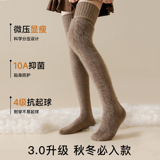 NEARKINS lamb wool over-the-knee socks for women in autumn and winter, extra length, plus velvet, thickened, warm brown thigh socks, non-slip, long tube, 70cm_soft and waxy lamb wool, coffee color + dark gray, 2 pairs, one size fits all, extra long over the knee_no need to wear long johns