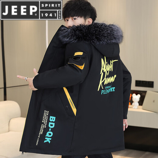 JEEP SPIRIT новая зимняя мужская хлопчатобумажная куртка плюс бархат и утепление для мужчин, ветровка средней длины, зимняя одежда, морозостойкая и теплая куртка на ватном подкладке JH66 черно-желтая плюс бархат и утолщение (с меховым воротником) M