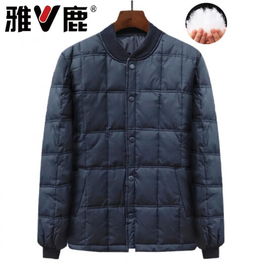 Yalu Winter Middle-aged and Elderly Down Silk Liner Men's Short Style Thickened Elderly Warm Duck Down Silk Dad Winter Clothes for Middle-aged and Elderly Men, Navy Blue Top, Size L, Recommended 90-110 Jin Jin is equal to 0.5 kg
