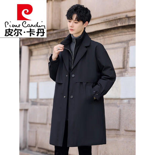 皮尔卡丹（pierre cardin）羽绒服男士中长款冬季白鸭绒2026年新款加厚潮牌高端休闲风衣外套 黑色 L 建议120-140斤