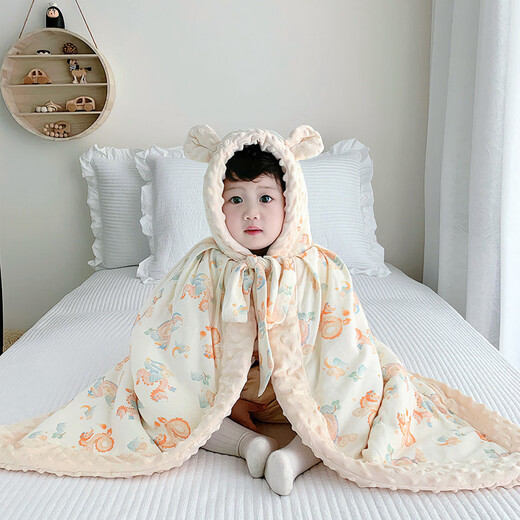 Baby cloak cloak autumn and winter outdoor windproof jacket for men and women baby thickened windshield quilt children's shawl winter Feilong Chengyun thickened quilted cloak (06 years old) length 95cm 42 F without zipper
