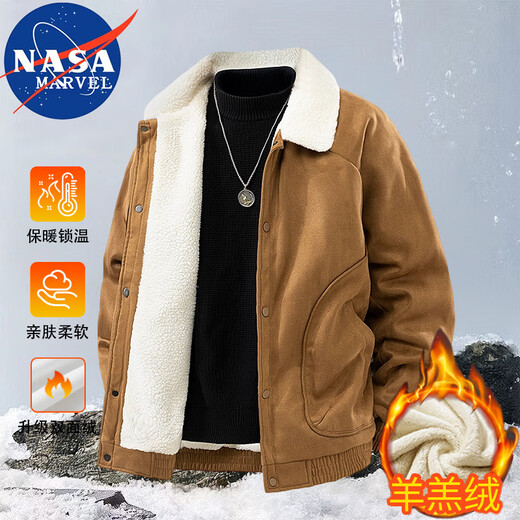 NASA MARVEL Cotton Jacket Men's Autumn and Winter Lapel Thickened Warm Casual Versatile Jacket Black 2XL