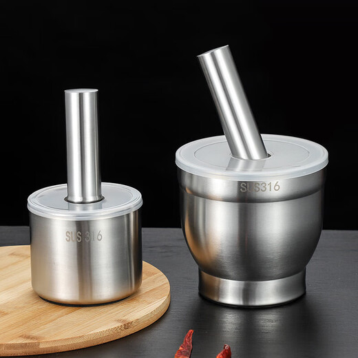 Tuojin 316 stainless steel garlic pounder solid pounder household grinder and pounder manual garlic grinder pepper pounder 316 small straight style with cover