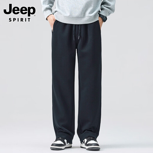 JEEP SPIRIT Jeep Casual Pants Men's Autumn and Winter Straight Pants Loose Wide Leg Pants Sports Men's Pants Black 3XL