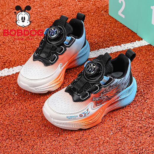 BOBDOG children's shoes, boys' spring trendy and cool running shoes, comfortable casual shoes, children's sports shoes 102561015 black/fireworks orange 33